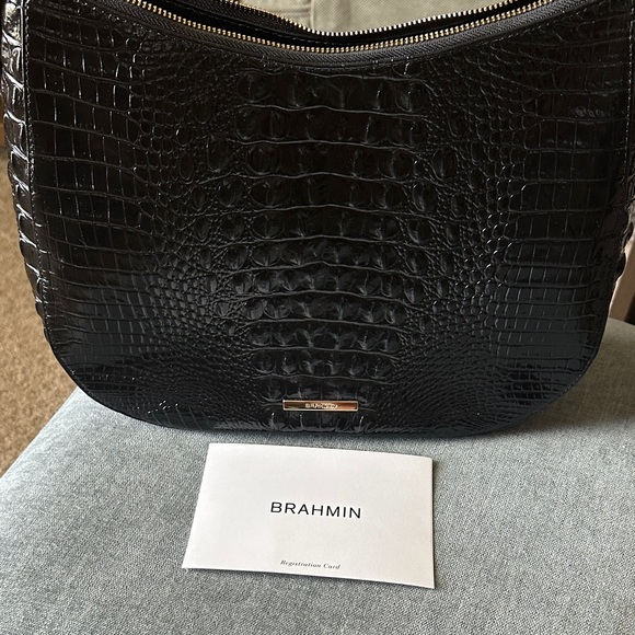 Brahmin Black Croc-Embossed Shoulder Bag - Picture 5 of 9